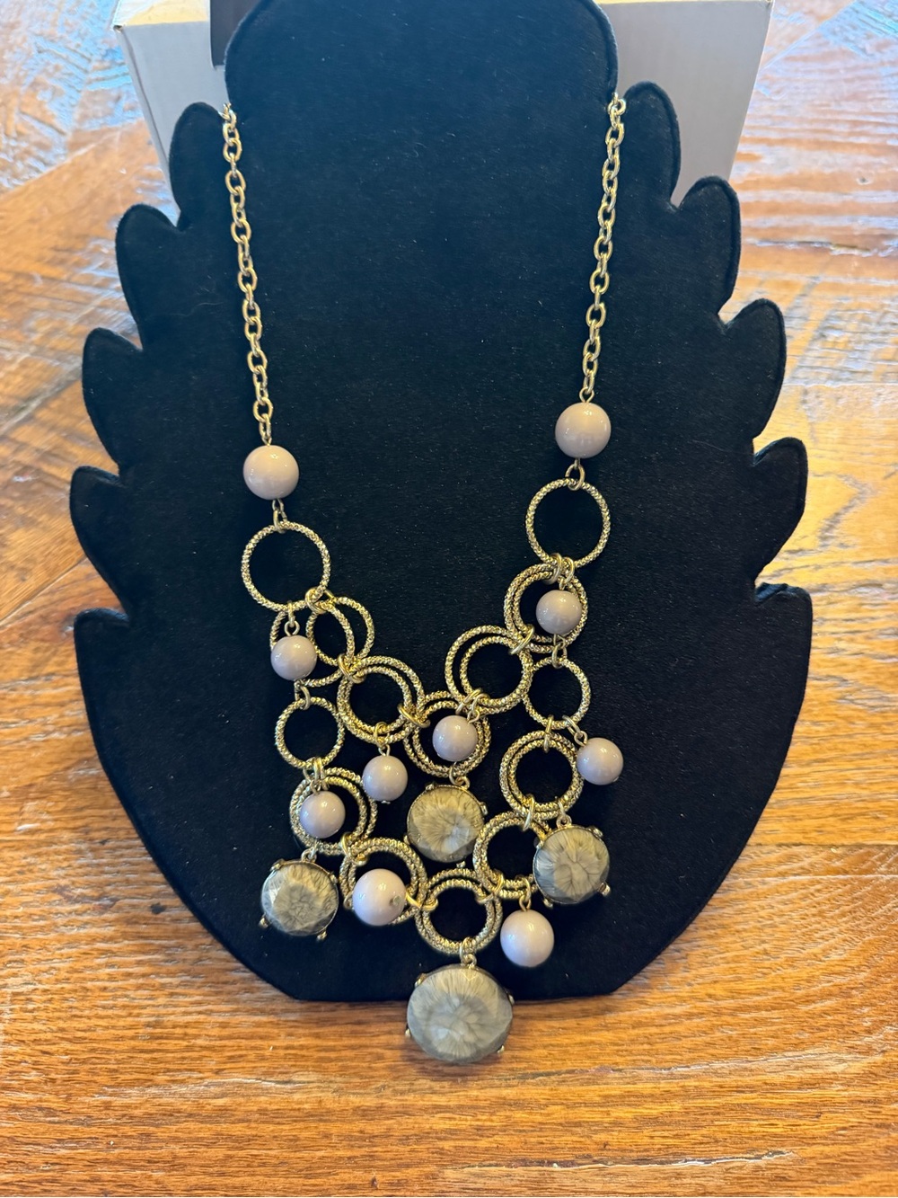 Statement Bib Necklace in grey and Gold